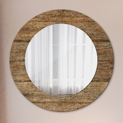 Round mirror printed frame Old wood