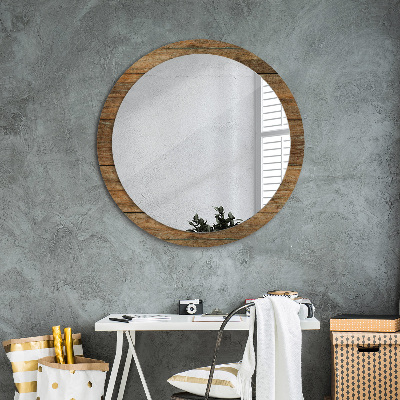 Round mirror printed frame Old wood