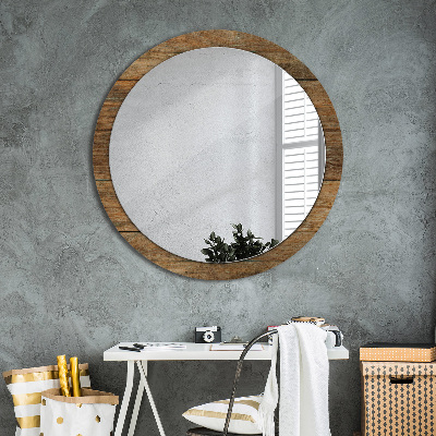 Round mirror printed frame Old wood