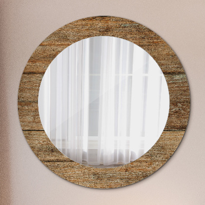 Round mirror printed frame Old wood