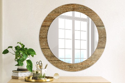 Round mirror printed frame Old wood