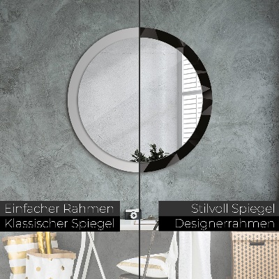 Round mirror printed frame Abstract black