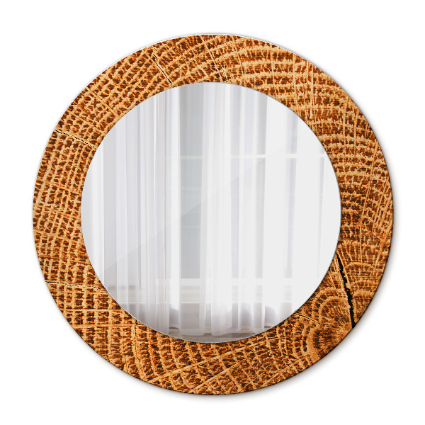 Round decorative wall mirror Oak wood