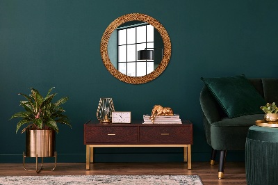 Round decorative wall mirror Oak wood