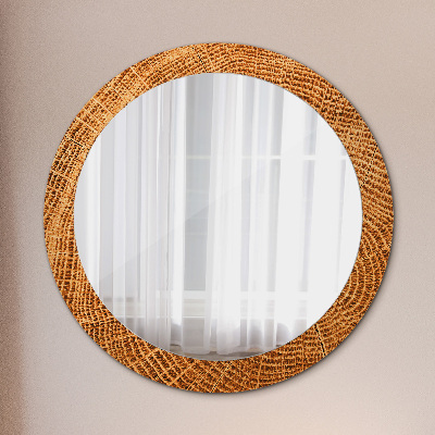 Round decorative wall mirror Oak wood