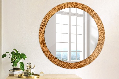 Round decorative wall mirror Oak wood