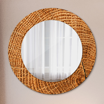 Round decorative wall mirror Oak wood