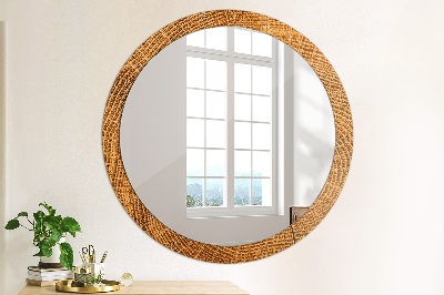 Round decorative wall mirror Oak wood