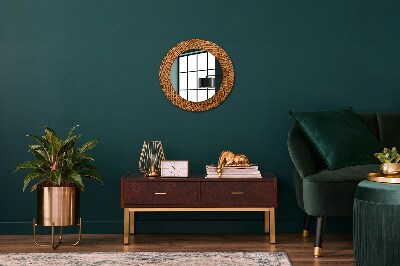 Round decorative wall mirror Oak wood