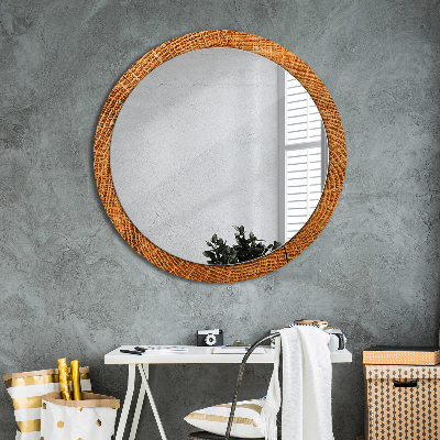 Round decorative wall mirror Oak wood