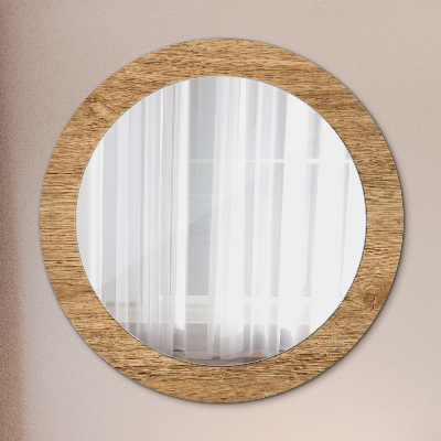 Round decorative wall mirror Wood texture