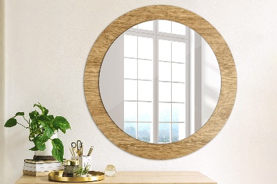 Round decorative wall mirror Wood texture