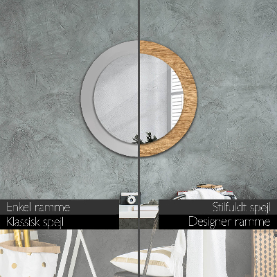 Round decorative wall mirror Wood texture