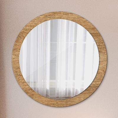 Round decorative wall mirror Wood texture