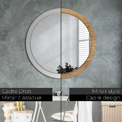 Round decorative wall mirror Wood texture