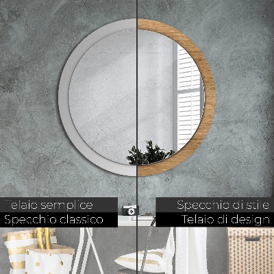 Round decorative wall mirror Wood texture