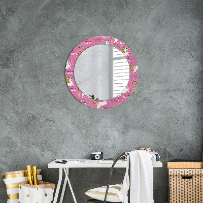 Round mirror printed frame Magic unicorn