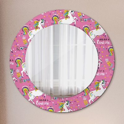 Round mirror printed frame Magic unicorn