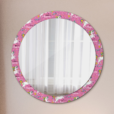 Round mirror printed frame Magic unicorn