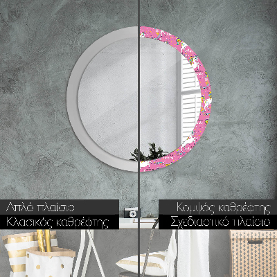 Round mirror printed frame Magic unicorn