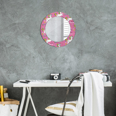 Round mirror printed frame Magic unicorn