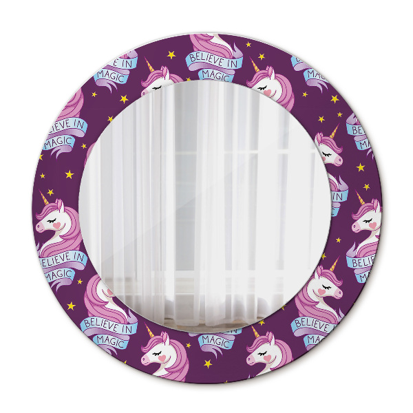 Round mirror printed frame Unicorn stars