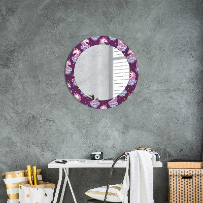 Round mirror printed frame Unicorn stars