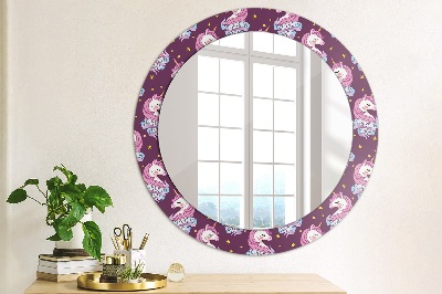 Round mirror printed frame Unicorn stars