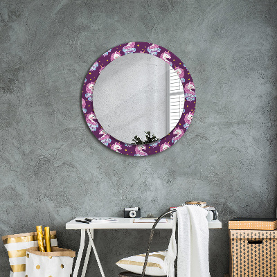 Round mirror printed frame Unicorn stars