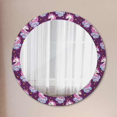 Round mirror printed frame Unicorn stars