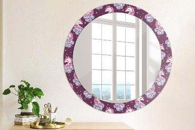 Round mirror printed frame Unicorn stars