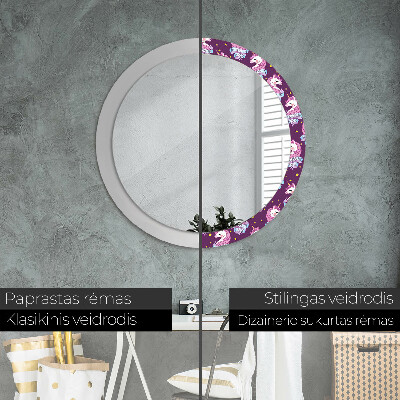 Round mirror printed frame Unicorn stars