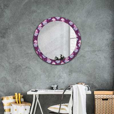 Round mirror printed frame Unicorn stars