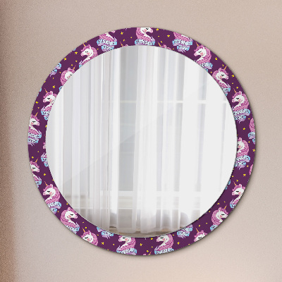 Round mirror printed frame Unicorn stars