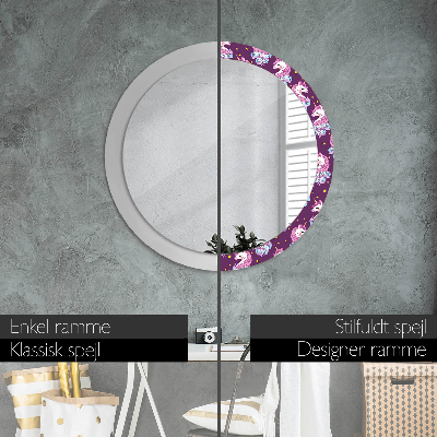 Round mirror printed frame Unicorn stars