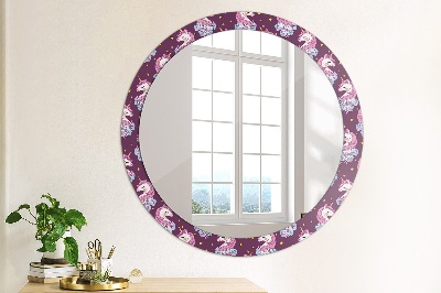 Round mirror printed frame Unicorn stars