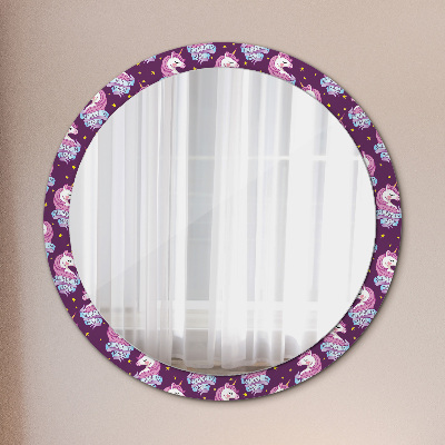 Round mirror printed frame Unicorn stars