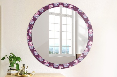 Round mirror printed frame Unicorn stars