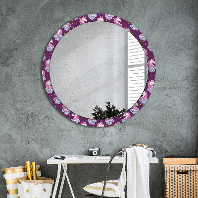 Round mirror printed frame Unicorn stars