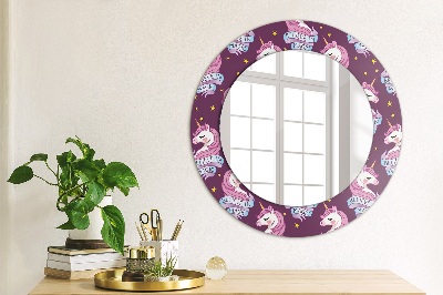 Round mirror printed frame Unicorn stars