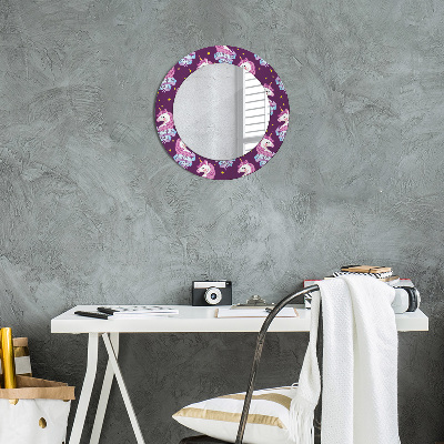 Round mirror printed frame Unicorn stars