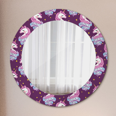 Round mirror printed frame Unicorn stars