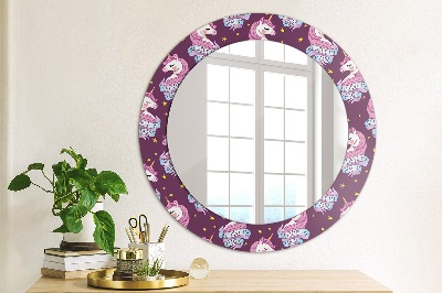 Round mirror printed frame Unicorn stars