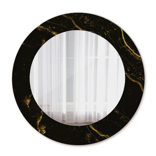 Round mirror print Black marble