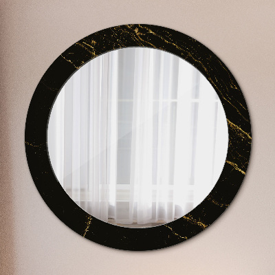 Round mirror print Black marble