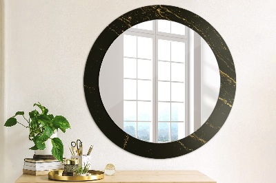 Round mirror print Black marble