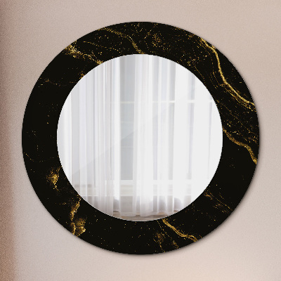 Round mirror print Black marble