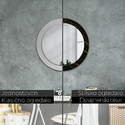 Round mirror print Black marble