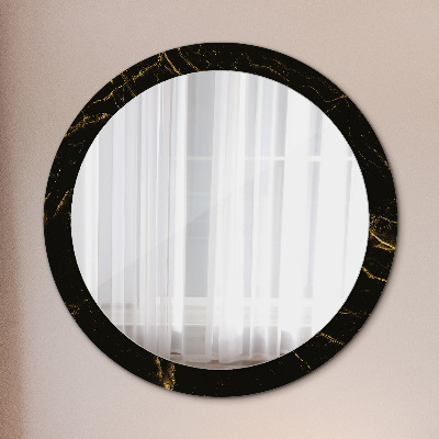 Round mirror print Black marble