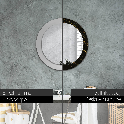 Round mirror print Black marble